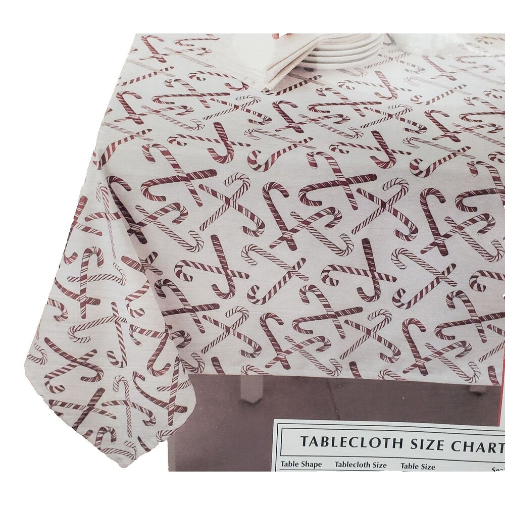 Fabric Printed Tablecloth 60"x84"Oblong (6-8 people) CHRISTMAS CANDY CANES, BM